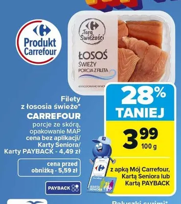 Filety z łososia świeże CARREFOUR porcje ze skórą promocja w Carrefour