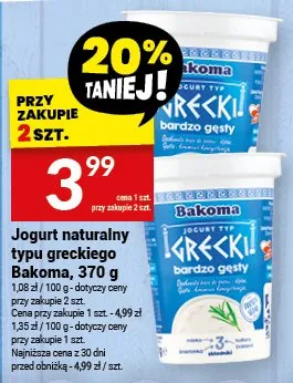 Jogurt naturalny typu greckiego Bakoma Krecki bardzo gęsty promocja w Twój Market