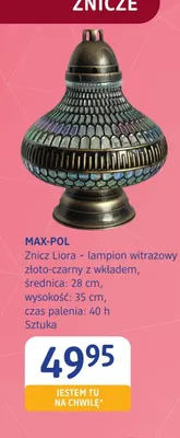 Znicz Liora lampion witrażowy złoto-czarny z wkładem Max-Pol promocja w Drogerie DM