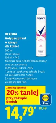 Antyperspirant w sprayu dla kobiet Rexona promocja w Lidl