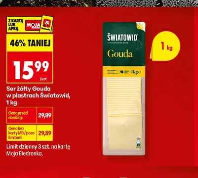 Ser żółty Gouda w plastrach Światowid promocja w Biedronka