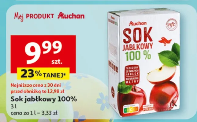 Sok jabłkowy 100% promocja w Auchan