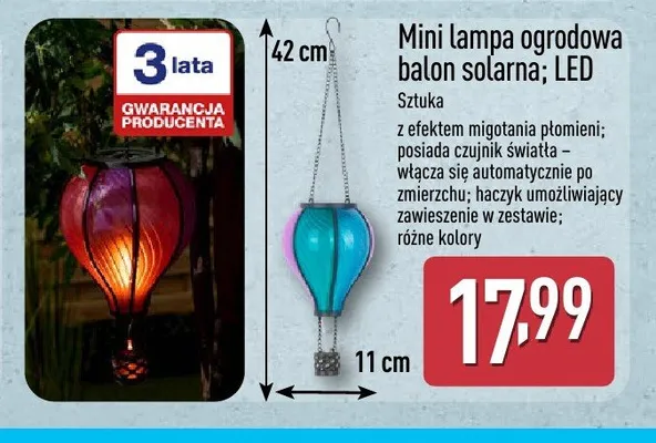 Mini lampa ogrodowa balon solarna LED promocja w Aldi