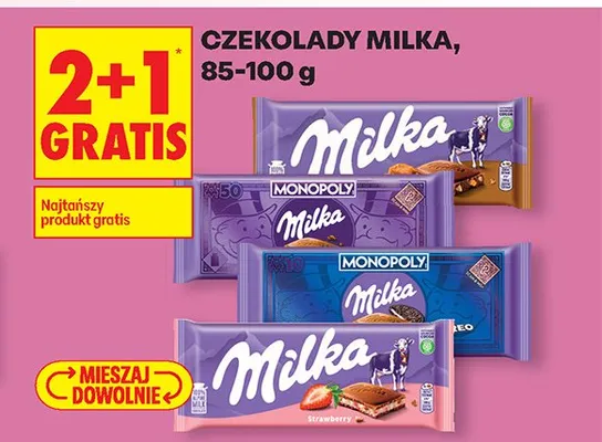 Czekolady mleczne 85-100g 2+1 GRATIS promocja w Biedronka