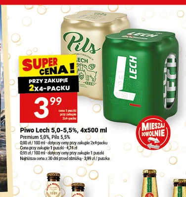 Piwo Lech Pils 5,5% 4-pak 500 ml promocja w Twój Market