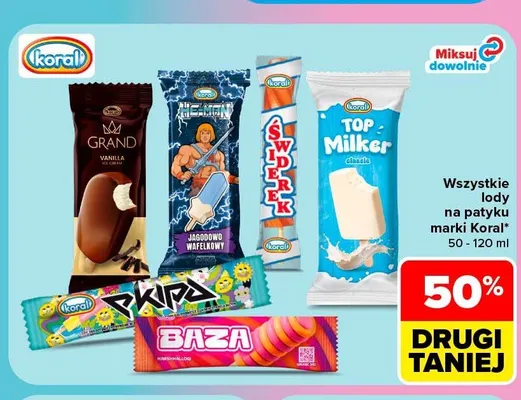 Lody na patyku Koral He-Man jagodowo-wafelkowy promocja w Carrefour