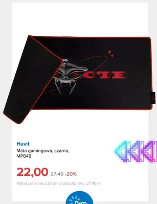 Mata gamingowa czarna Havit MP848 promocja w Smyk