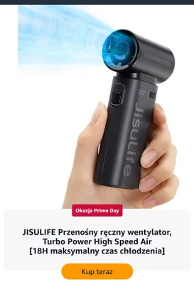 Przenośny ręczny wentylator JISULIFE Turbo Power High Speed Air promocja w Amazon