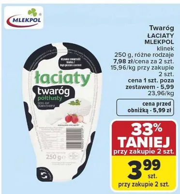 Twaróg Łaciaty Mlekpol klinek promocja w Carrefour