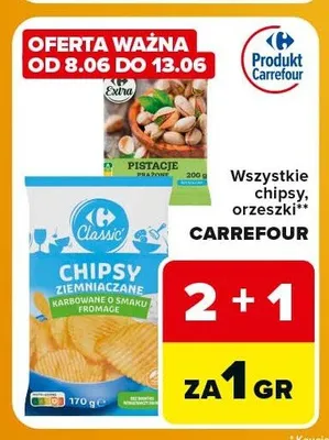 Chipsy ziemniaczane karbowane o smaku fromage Carrefour Classic promocja w Carrefour Express