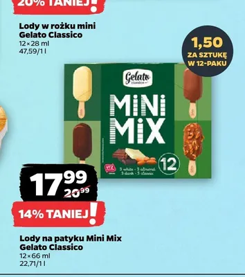 Lody na patyku Mini Mix Gelato Classico 12-pak promocja w Netto