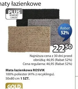 Mata łazienkowa ROSVIK 100% poliester 50x80cm promocja w Jysk