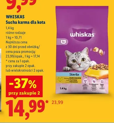 Sucha karma dla kota Whiskas Sterile z kurczakiem promocja w Lidl
