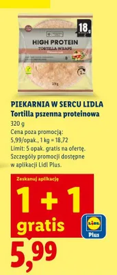 Tortilla pszenna proteinowa 1+1 GRATIS promocja w Lidl