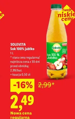 Sok 100% jabłko Solevita promocja w Lidl