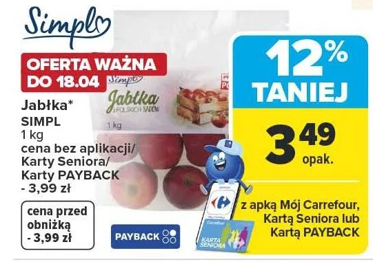 Jabłka Simpl promocja w Carrefour Market