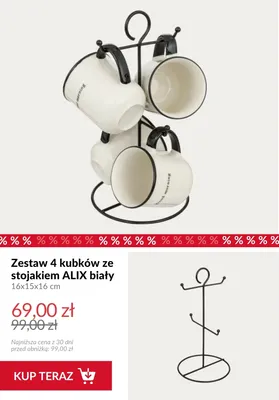 Zestaw 4 kubków ze stojakiem Alix biały promocja w Homla