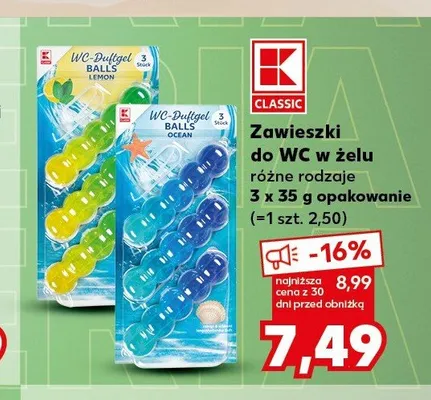 Zawieszki do WC w żelu K-Classic WC-Duftgel Ocean 3-pak promocja w Kaufland