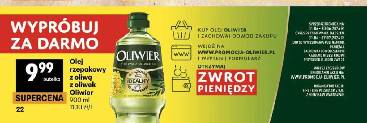 Olej rzepakowy z oliwą z oliwek Oliwier promocja w Delikatesy Centrum