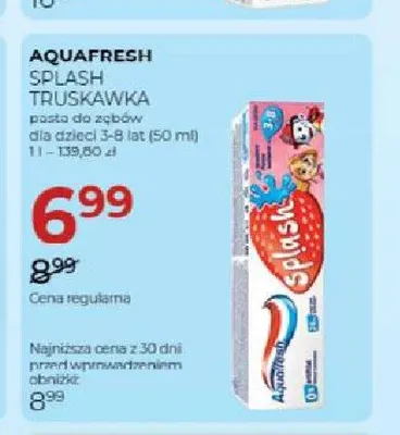 Pasta do zębów dla dzieci Aquafresh Splash Truskawka promocja w Drogerie Jawa