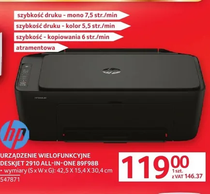 Urządzenie wielofunkcyjne HP Deskjet 2910 All-in-One 89F98B promocja w Selgros