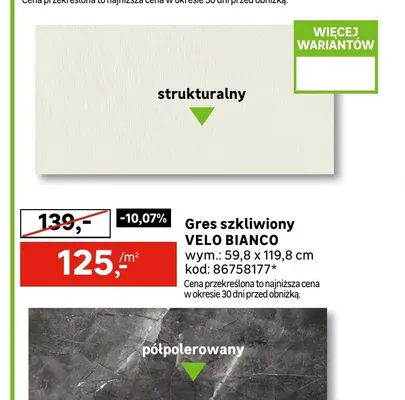 Gres szkliwiony Velo Bianco promocja w Leroy Merlin