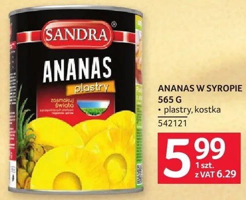 Ananas w syropie Sandra 565 g promocja w Selgros