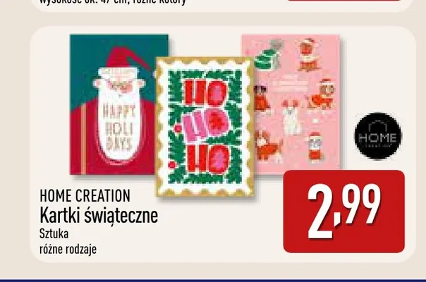 Kartki świąteczne Home Creation promocja w Aldi