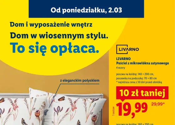 Pościel z mikrowłókna satynowego 140×200 + 70×80 cm Livarno promocja w Lidl