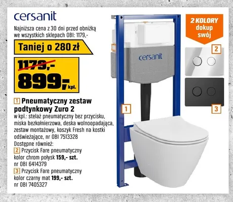 Przycisk pneumatyczny Cersanit Fare kolor czarny mat promocja w OBI