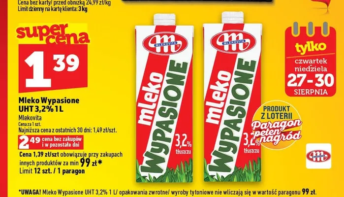 Mleko UHT Wypasione 3,2% promocja w TOPAZ