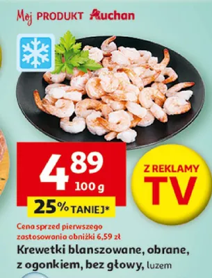Krewetki blanszowane, obrane, z ogonkiem, bez głowy, luzem promocja w Auchan