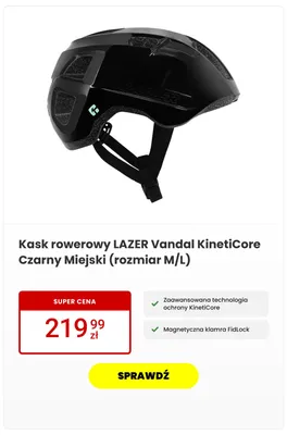 Kask rowerowy LAZER Vandal KinetiCore Czarny Miejski (rozmiar M/L) promocja w Media Expert