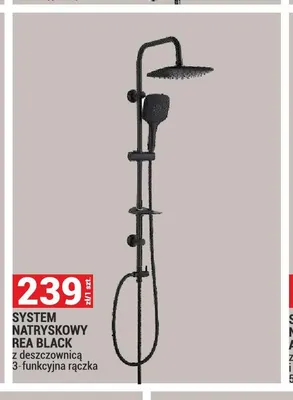 System natryskowy Rea Black z deszczownicą 3-funkcyjna rączka promocja w Merkury Market
