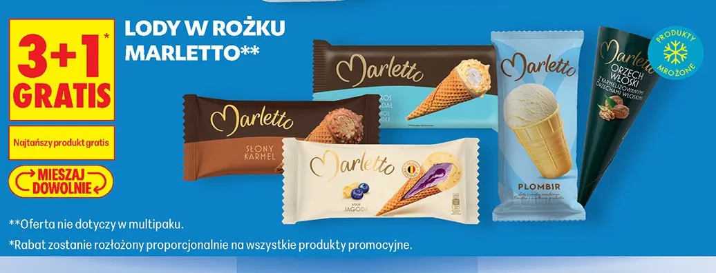 Lody w rożku orzech włoski z karmelizowanymi orzechami włoskimi Marletto promocja w Biedronka