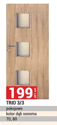 Drzwi TRIO 3/3 pokojowe kolor dąb sonoma 70 80 promocja w Merkury Market