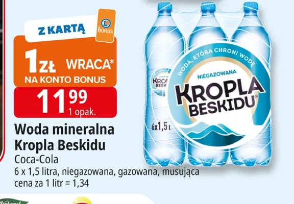 Woda mineralna niegazowana Kropla Beskidu 6-pak promocja w Leclerc