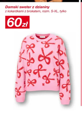 Damski sweter z dzianiny z kokardkami z brokatem promocja w KiK