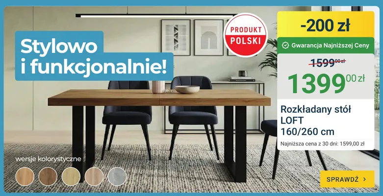 Rozkładany stół LOFT 160/260cm promocja w ERLI