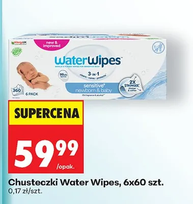 Chusteczki nawilżone Water Wipes 3w1 sensitive newborn & baby promocja w Biedronka