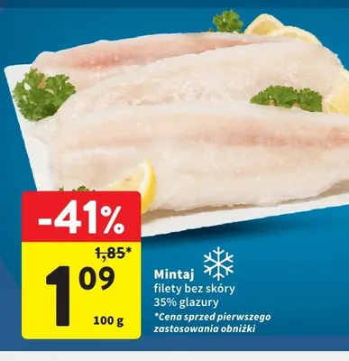 Mintaj filety bez skóry 35% glazury promocja w Intermarche