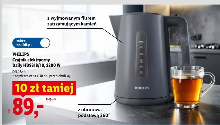 Czajnik elektryczny PHILIPS Daily HD9318/10 2200W promocja w Lidl
