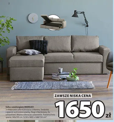 Sofa z szezlongiem Marslev promocja w Jysk