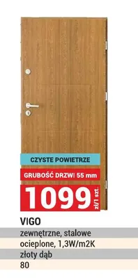 Drzwi VIGO zewnętrzne, stalowe ocieplone, 1,3W/m2K złoty dąb 80 promocja w Merkury Market
