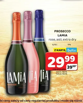 Wino musujące Prosecco Lamia extra dry promocja w Delfin
