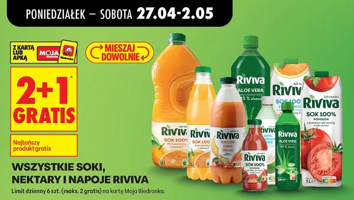 Sok 100% pomarańczowy Riviva promocja w Biedronka