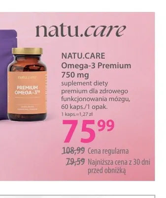 Suplement diety Omega-3 Premium 750 mg Natu.Care promocja w Hebe