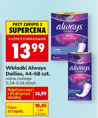Wkładki Dailies promocja w Biedronka