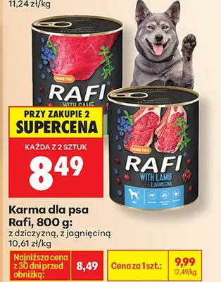 Karma dla psa Rafi z dziczyzną z jagnięciną 800g promocja w Biedronka