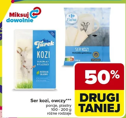Ser kozi, owczy w plastrach lub porcjach promocja w Carrefour